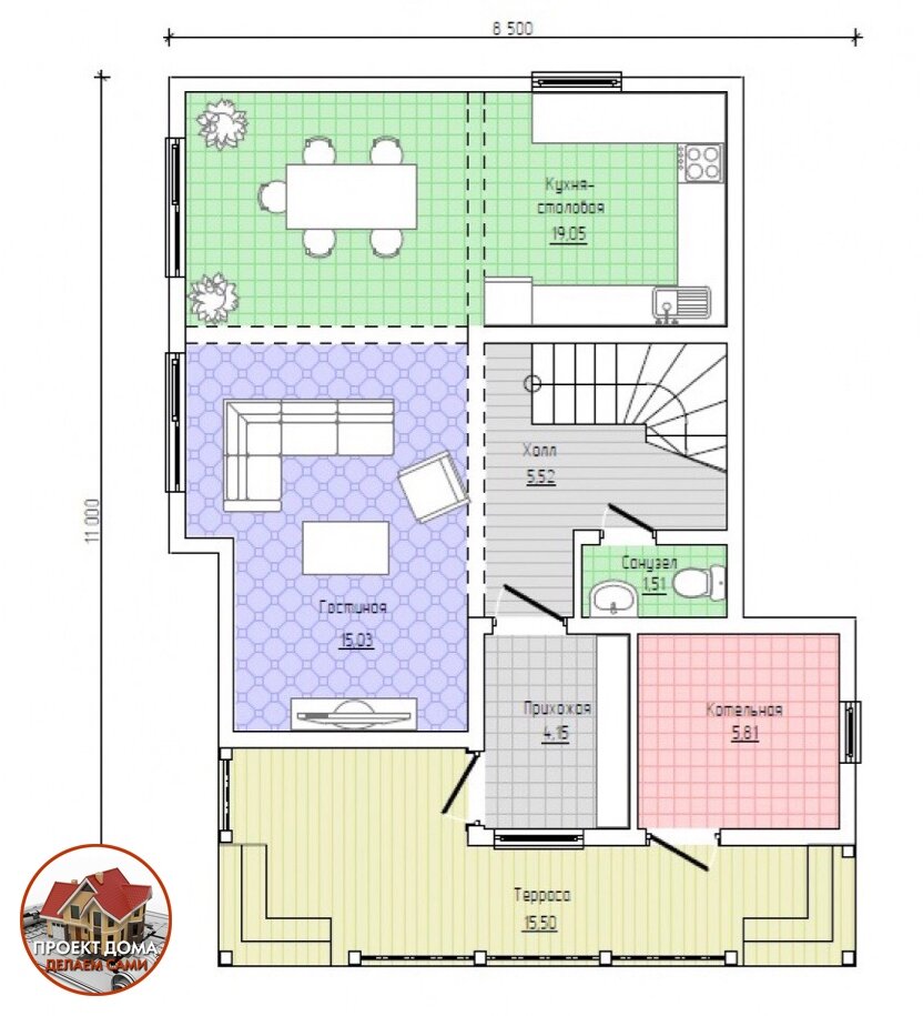 Привлекательный небольшой 3-х комнатный дом 8,5х11 м., общей площадью 98 м² ??