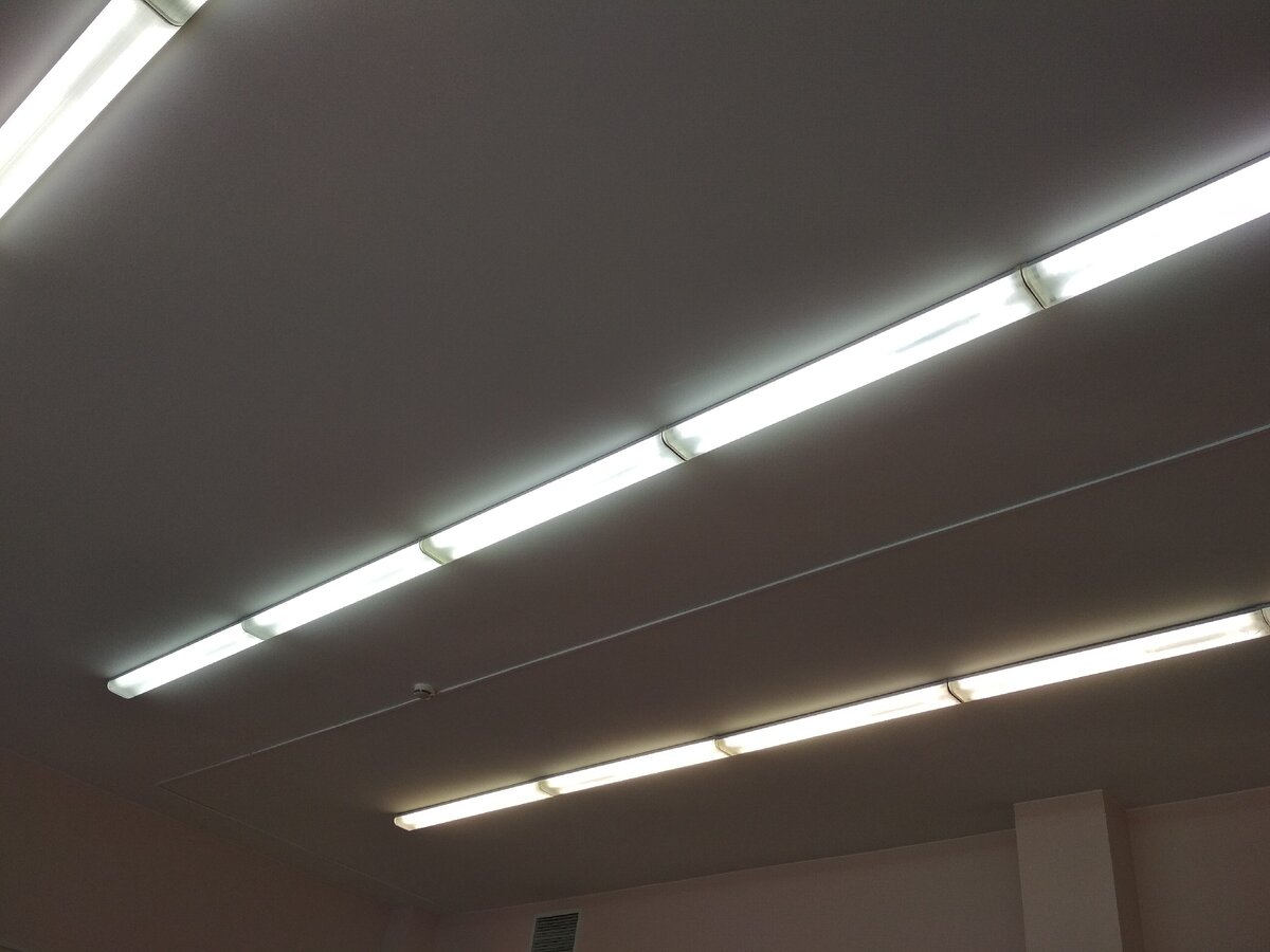 Светильники ЛПО 2х28 с лампами 830ой и  840ой цветности в одном из кабинетов