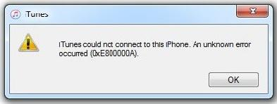 Сообщение: iTunes не удалось подключиться к этому iPhone. Произошла неизвестная ошибка (0xe80000a)
