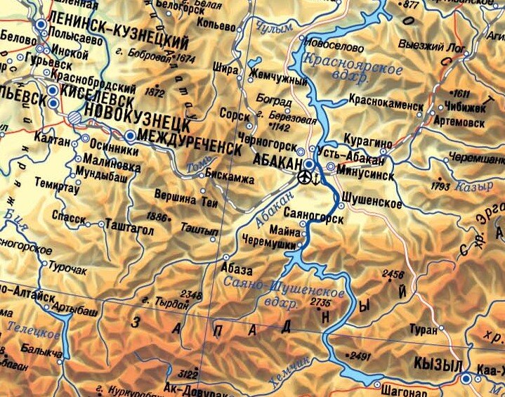 Хакасия на физической карте России