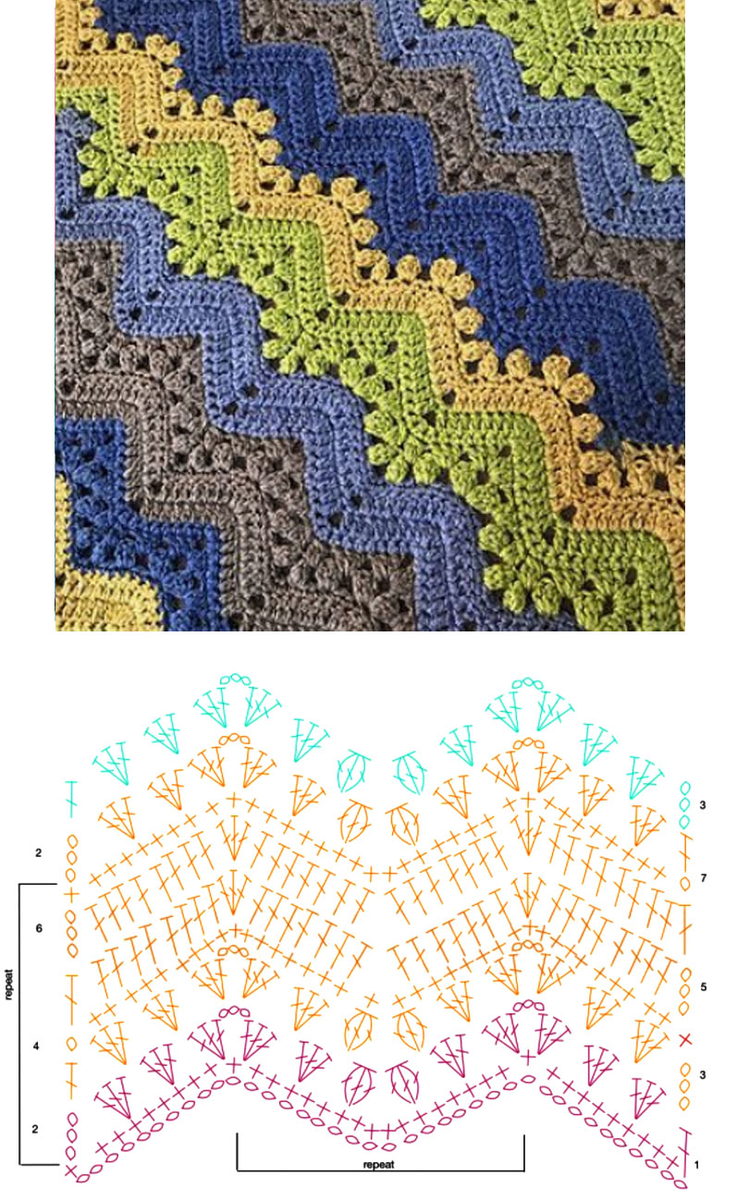 Цветной плед крючком схемы