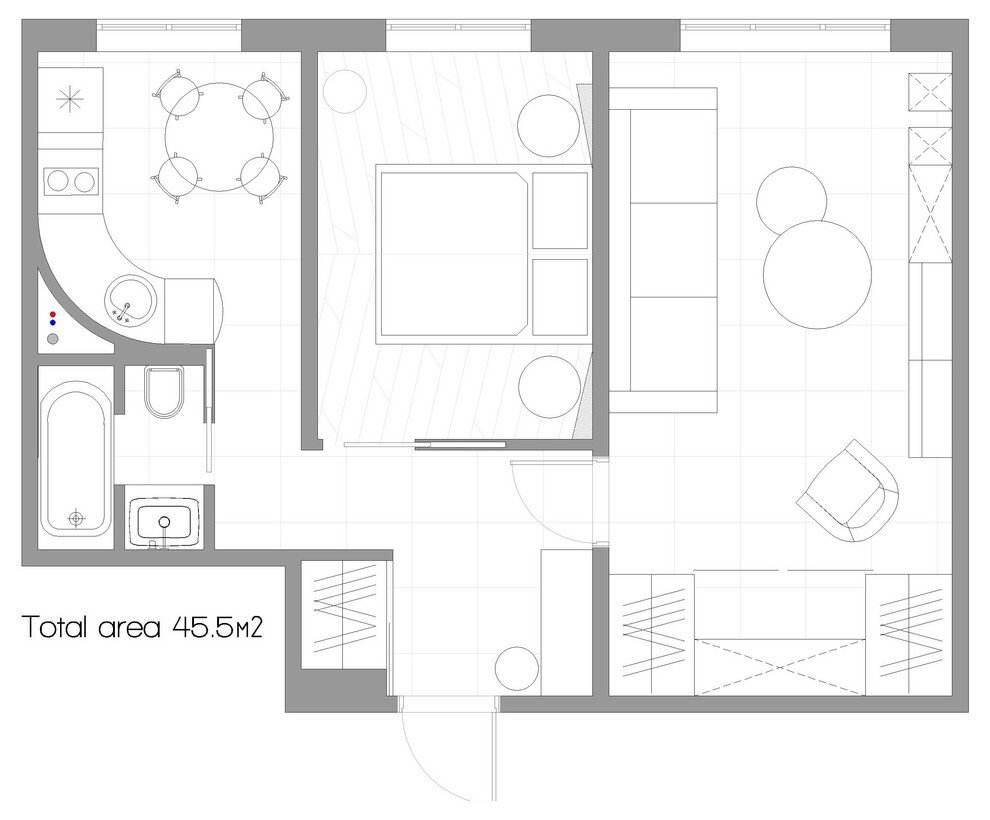 План двухкомнатной квартиры с мебелью