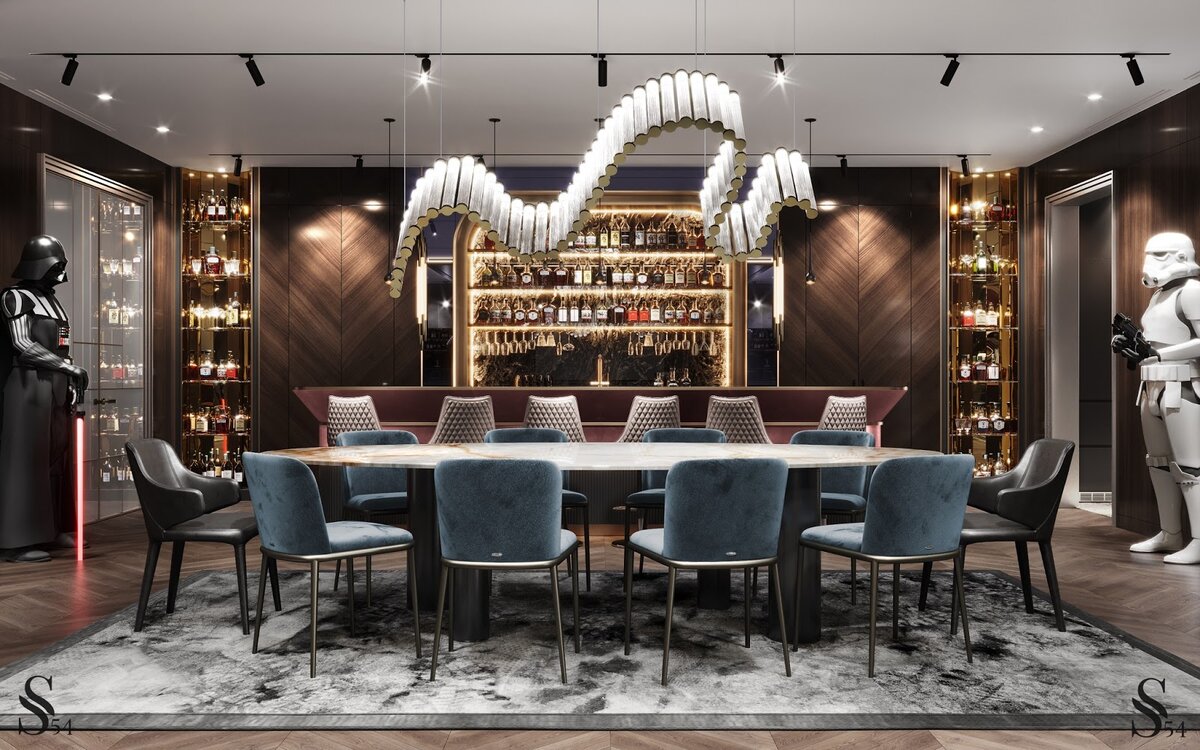 Гостиная с lounge-зоной и баром