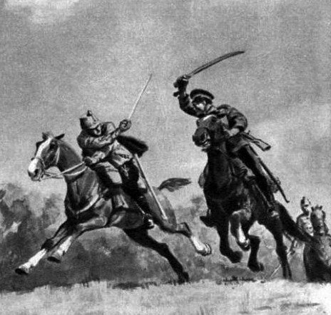 Мелехов рубит австрийца.