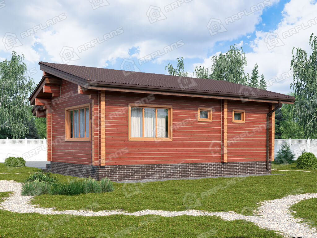 Фото 2 одноэтажной бани из бруса с комнатой отдыха. Общая площадь 57 кв м. Источник arplans.ru Проект Б-082 
