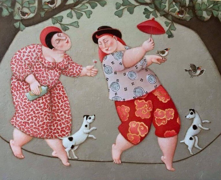Читательницы PuzaNeta с высоким ИМТ и их замечательные собачки балансируют на проволоке между достижимыми и недостижимыми целями. Рисунок Ada Breedveld