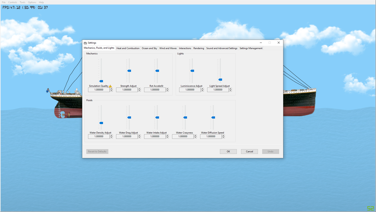 Панель настроек