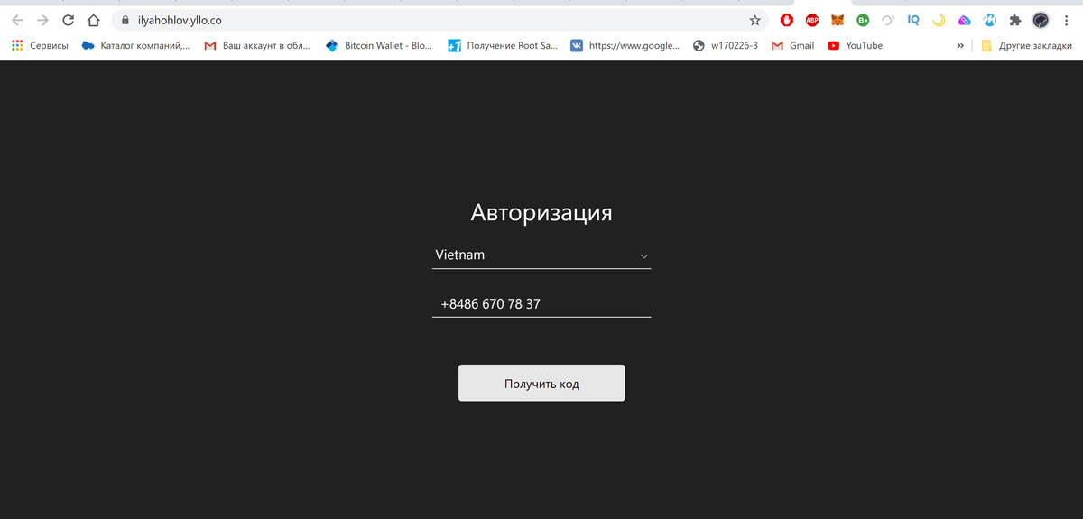 После того как вы нажмете «написать» откроется вот такое окно где нужно ввести свой номер для получения кода.