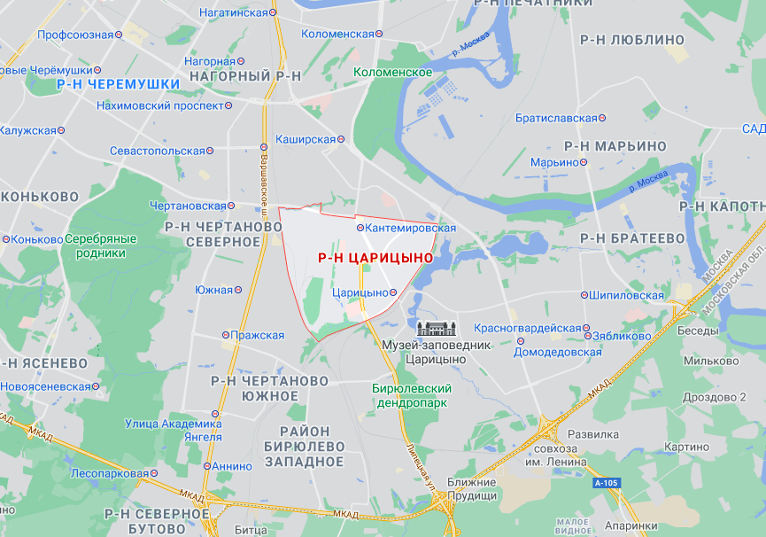 Район Царицыно в Москве на карте