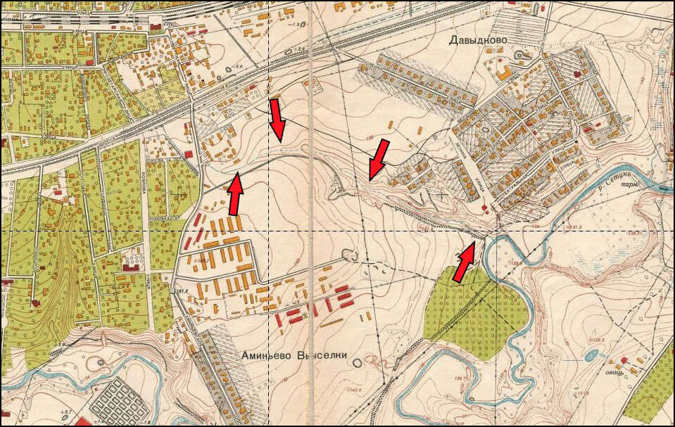 Давыдковский Верхний ручей на плане Москвы 1952-го года