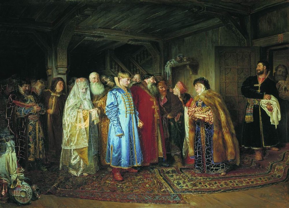 Боярская свадьба (1883) https://ru.wikipedia.org/wiki/File%3A%D0%91%D0%BE%D1%8F%D1%80%D1%81%D0%BA%D0%B0%D1%8F_%D1%81%D0%B2%D0%B0%D0%B4%D1%8C%D0%B1%D0%B0.jpg