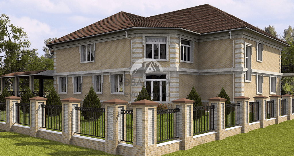 Проект таунхауса 778 м2 на 3 семьи с террасой из кирпича - 101-75