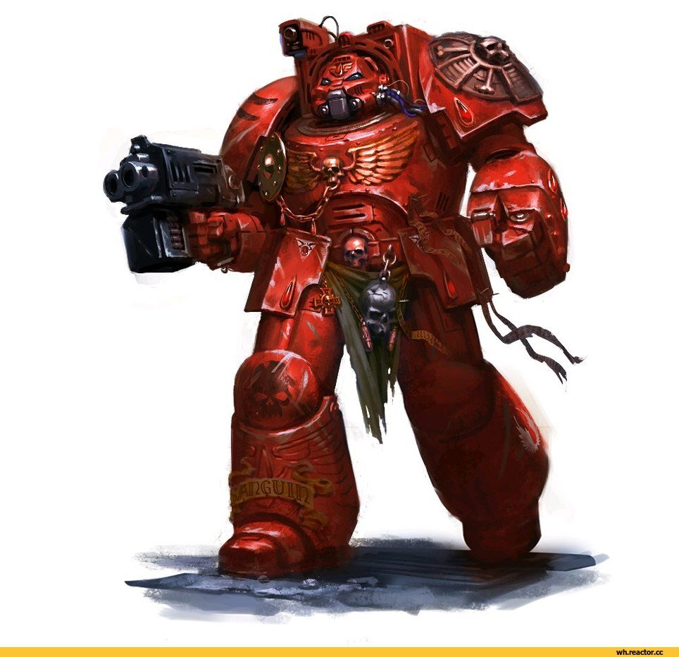 Крукс Терминатус на левом наплечнике астартес 1-й Роты ордена Кровавых Ангелов