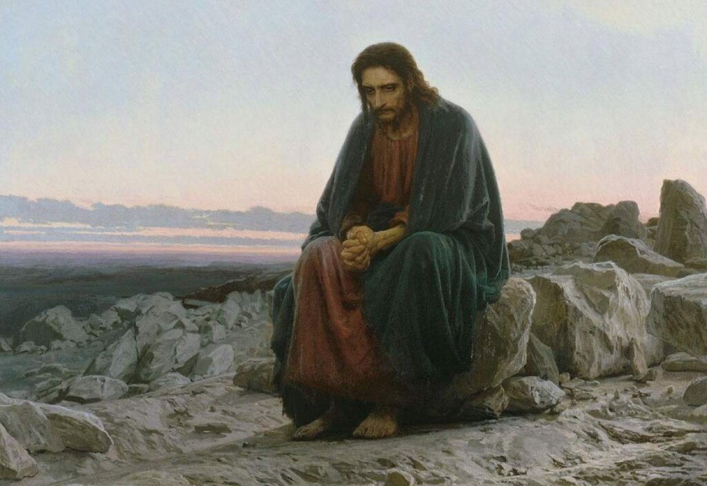 Спаситель, перед тем, как выйти на проповедь, 40 дней и 40 ночей постился, ничего не ел. Картина – Иван Крамской. Христос в пустыне 