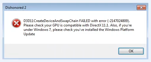 Fatal d3d error. Как исправить ошибку d3d. D3d11 CREATEDEVICEANDSWAPCHAIN failed with Error -2147024809 Dishonored 2. A d3d11-compatible GPU. D3d11.dll.