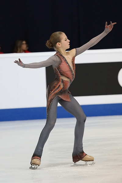 "File:Alexandra Trusova at the Junior World Championships 2019 16.jpg" by David W. Carmichael is licensed under CC BY 3.0