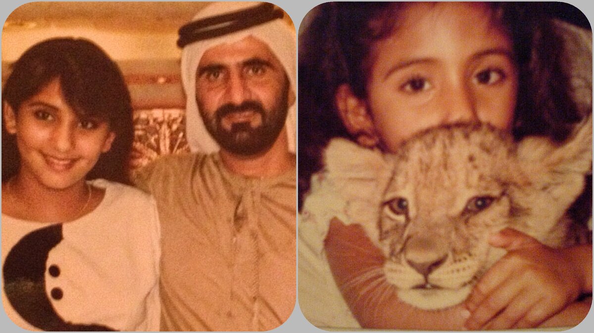 Майта в детстве. На фото слева - со своим отцом, правящим эмиром Дубая. Фото из Инстаграма @mmrm1