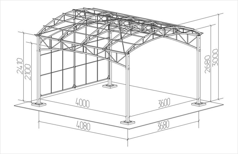 Навес арочный балочный с поликарбонатом