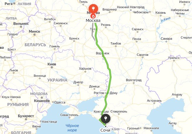 1600 км т Москвы до Сочи