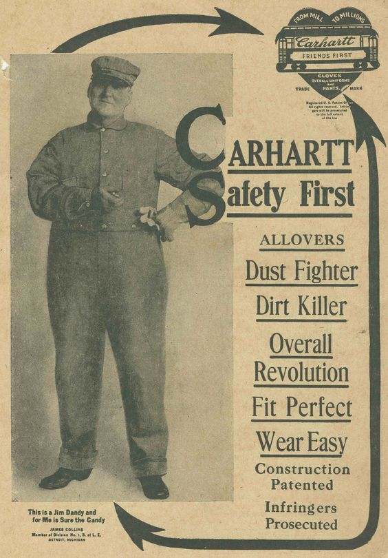 Реклама одежды Carhartt 1916 года.