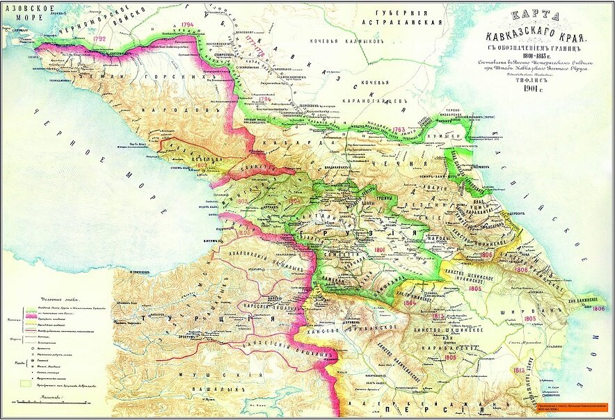 Кавказ в начале XIX века на карте 1901 года издания