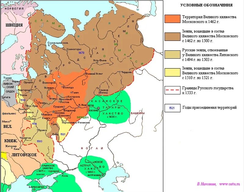 Границы восточно-европейских государств в начале XVI-го века, взято с сайта www.ostu.ru 