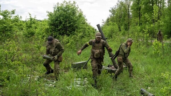    Украинские военные ведут огонь из миномета© AP Photo / Bernat Armangue