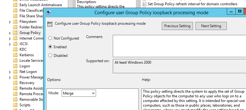 Ярлык групповая политика. Configure user Group Policy Loopback processing Mode. Loopback.