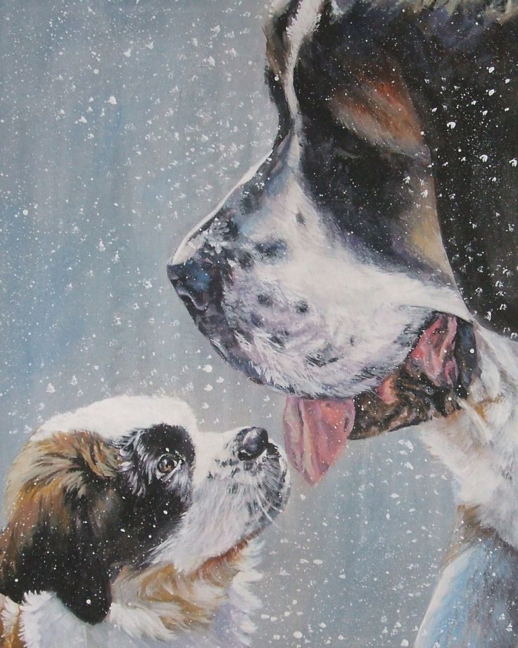Сюжеты про собак. Сенбернар картина. Алмазная мозаика Сенбернар. Собака зимой. Собаки в живописи.