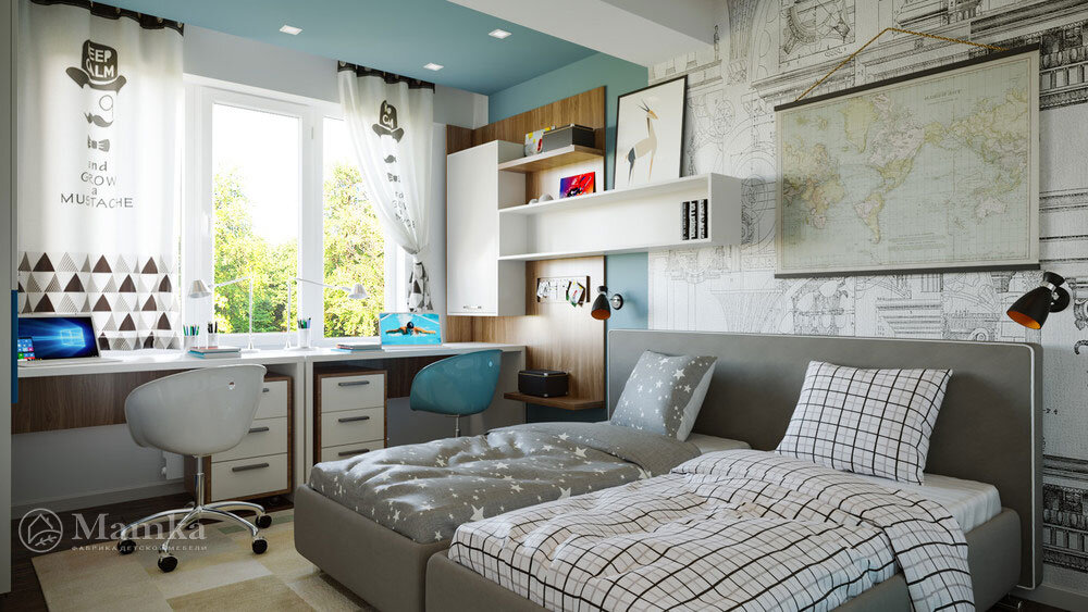 Комфортный дизайн маленькой детской для двоих мальчиков 
