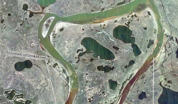 Карта загрязненного района реки . Фото из открытых источников.