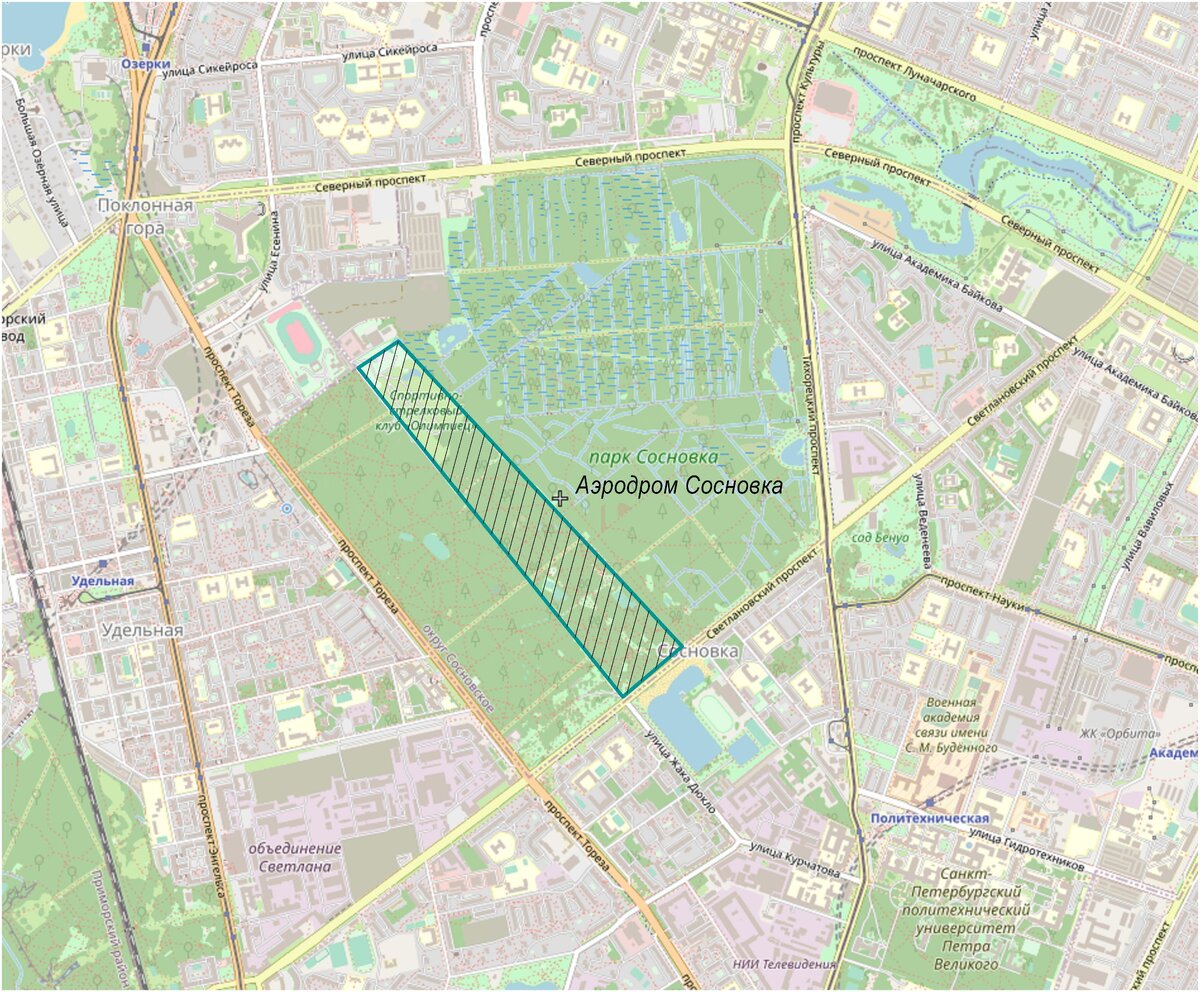 Аэродром Сосновка на современной карте