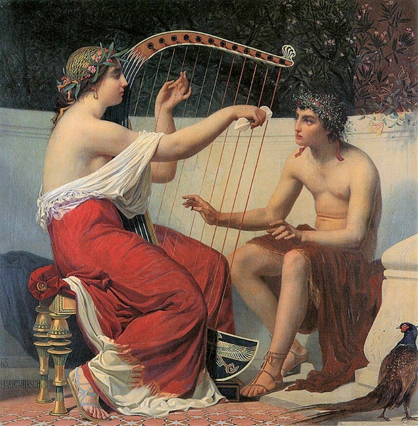 Alexandre-Auguste Hirsch. Каллиопа обучает Орфея, 1865.