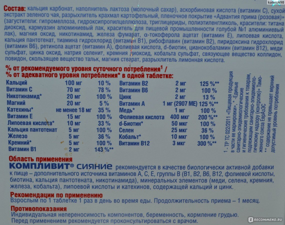 типичный состав на пачке мультивитаминов