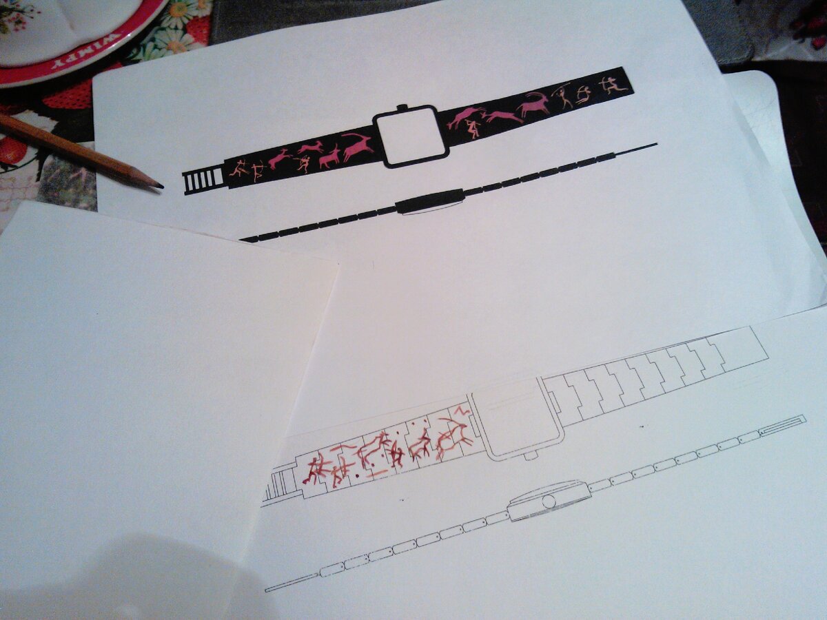 Было прочитано много литературы, был поиск картинок в интернете и в итоге был составлен целый ряд изображений настенных рисунков найденных при археологической экспедиции в Кордильеры.