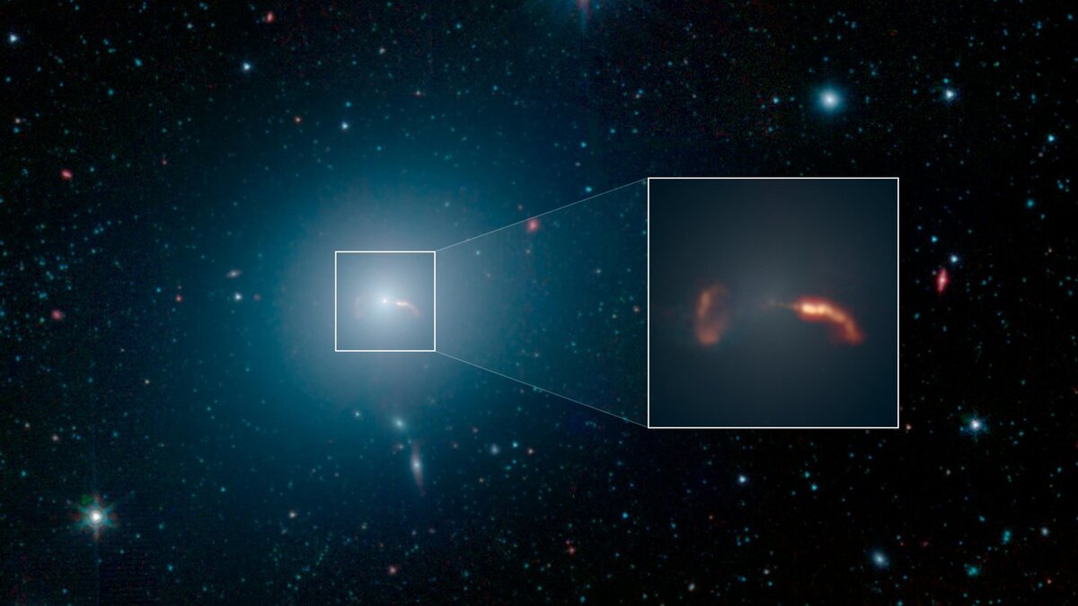 Сверхмассивная черная дыра в галактике Messier 87 и ее вид со снимка телескопа EHT. Источник: https://www.jpl.nasa.gov/