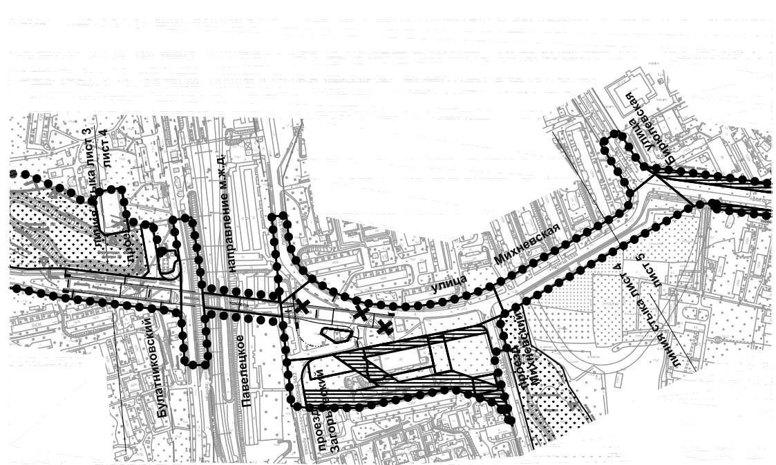Схема прохождения автомобильного тоннеля в створе улиц Булатниковская и Михневская. Из проекта планировки автодороги «Кирпичные Выемки - Булатниковская - Загорьевская».