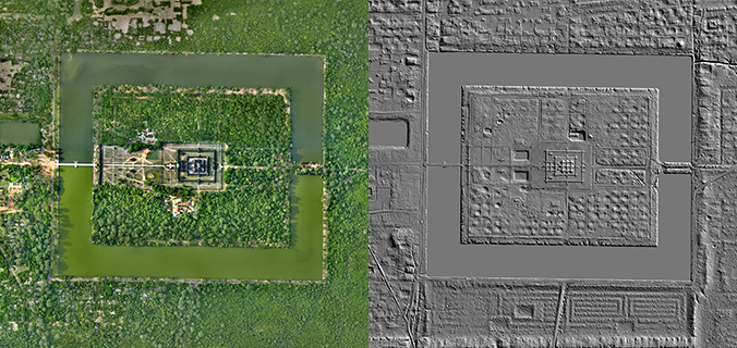 Ангкор Ват - вид в гугл картах и снимок ЛИДАРа