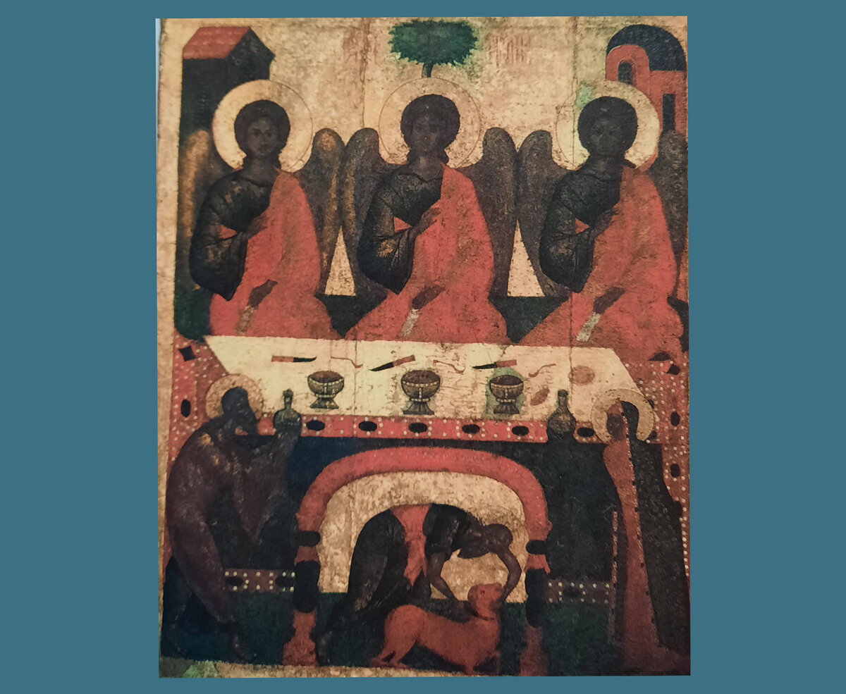 Троица. Икона. псковска школа. Конец XV - начало XVI века. Москва. Государственная Третьяковская галерея