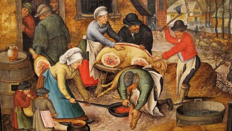 Картина Питера  Брейгеля-младшего "Четыре сезона. Осень. Забой свиней"