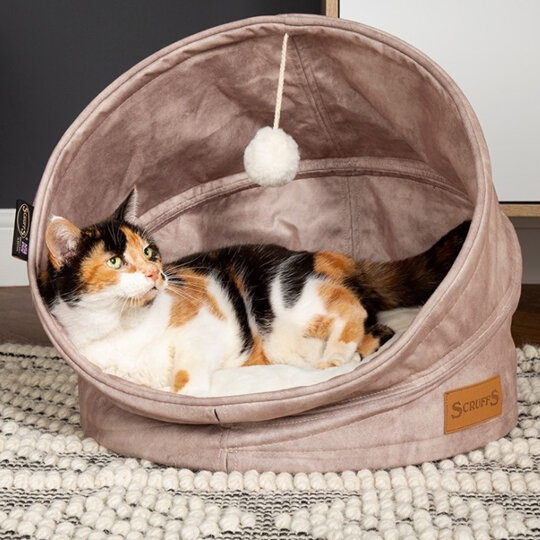 Лежанка для кошек SCRUFFS "Kensington Cat Cave" экозамша шоколадный