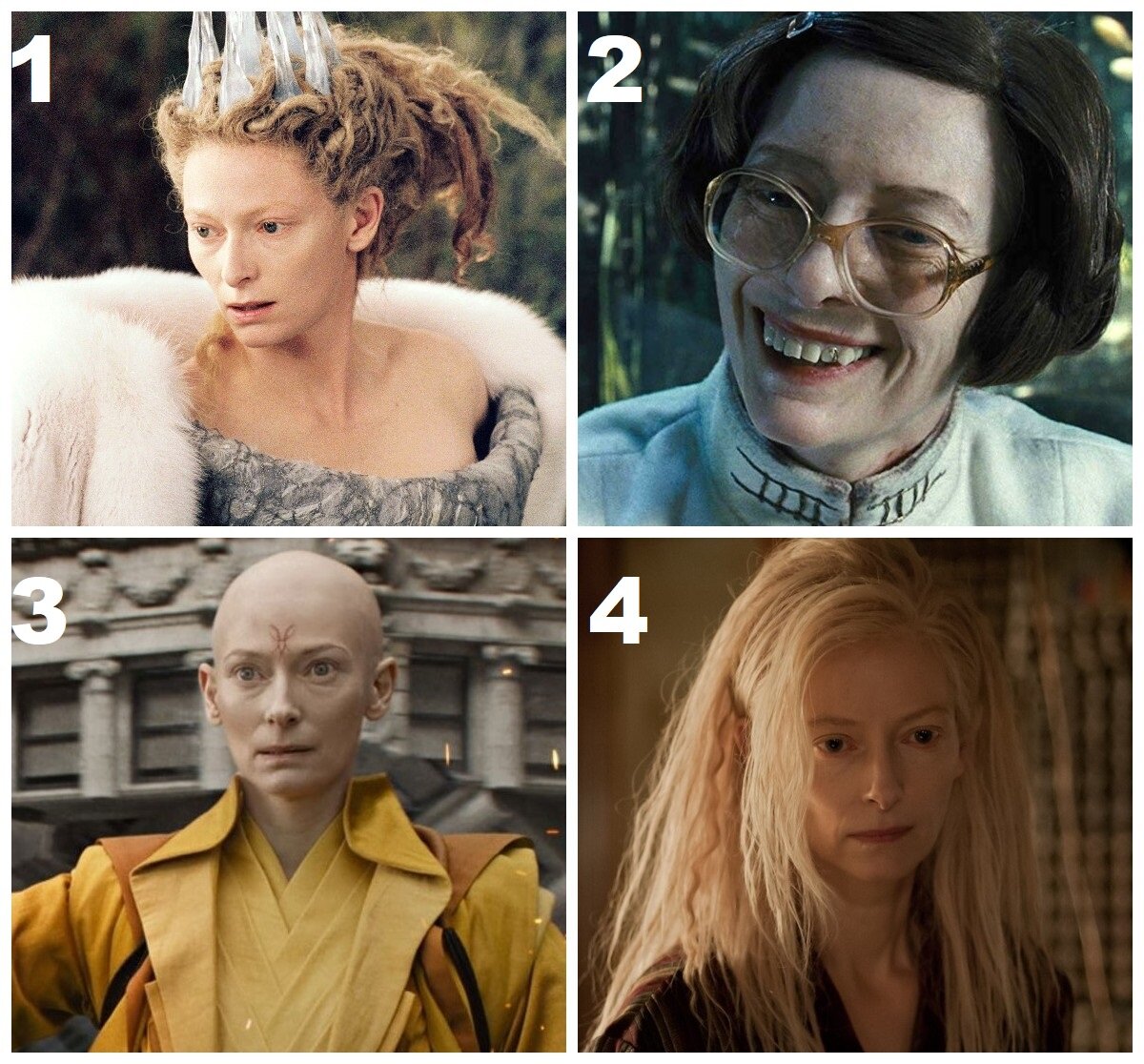 1 - "Хроники Нарнии". 2 - "Сквозь снег". 3 - "Доктор Стрэндж". 4 - "Выживут только любовники".