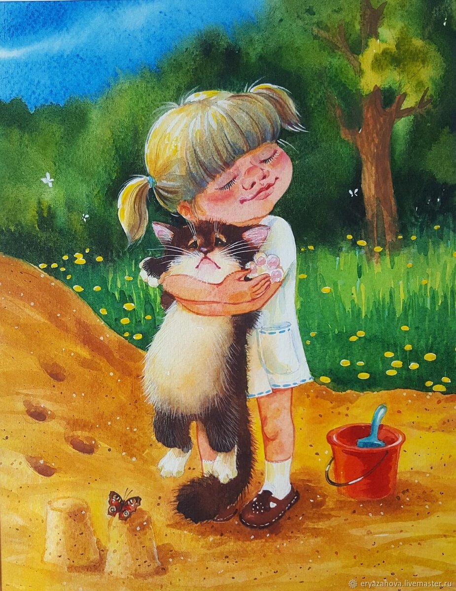 «Девочка с котом», автор – Екатерина Рязанова, источник: https://www.livemaster.by/eryazanova. На правах цитирования
