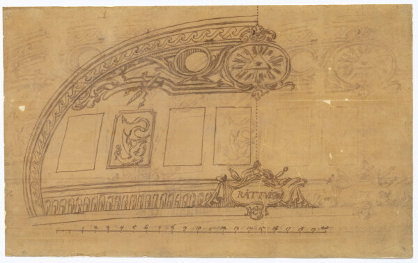 Чертежный рисунок кормовой части шведского 64-пушечного корабля "Ретвизан".