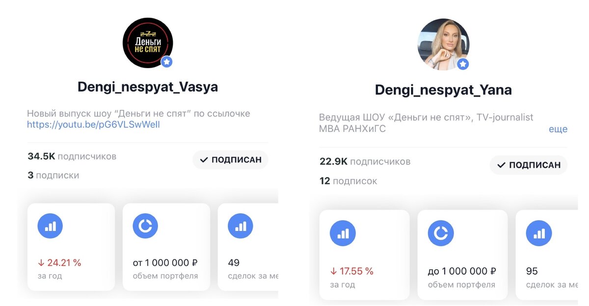 Профили Василия и Яны в Пульсе