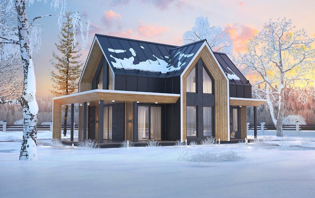 Каркасный дом 8х11,5 + терраса 27 кв.м и 7 кв.м