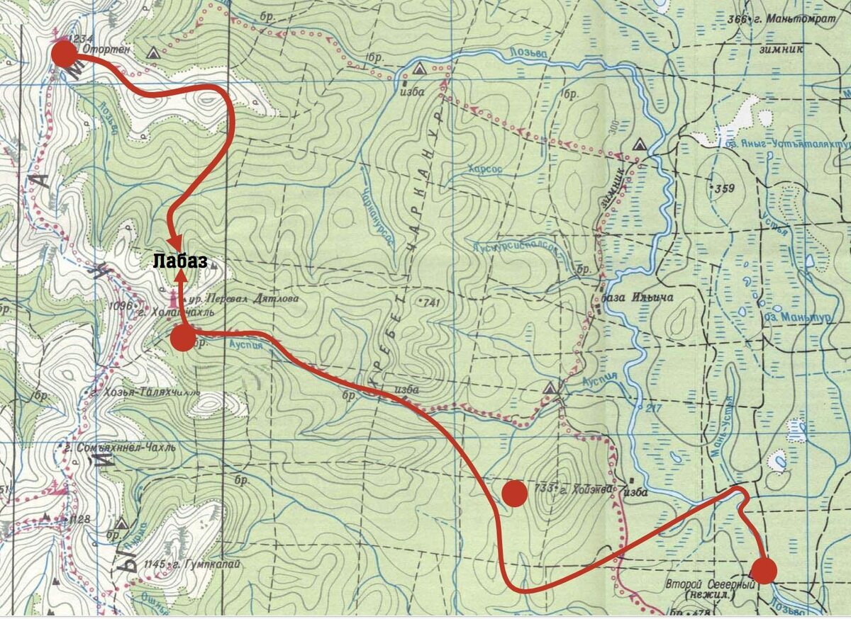 Топографическая карта перевал дятлова