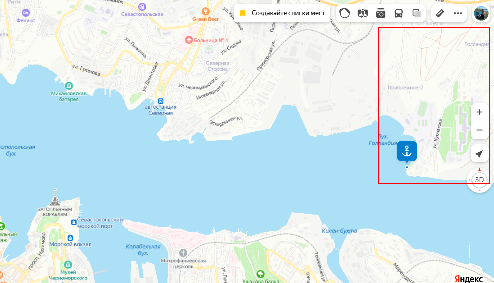 Голландия - район в Севастополе. Фото Яндекс карты