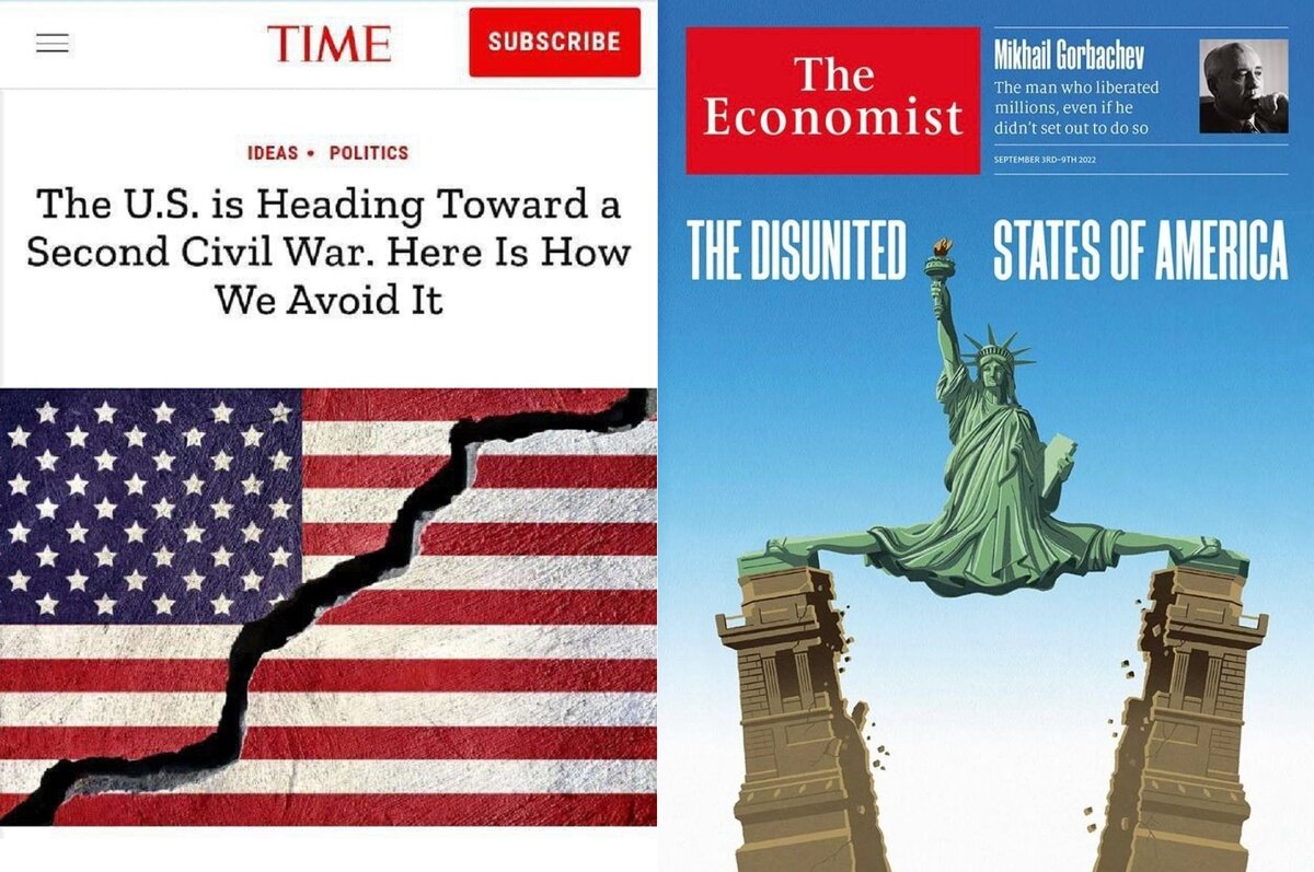 The Time: «США приближаются ко второй гражданской войне». Месяц назад с подобной обложкой выходил The Economist.
