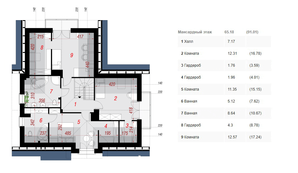 Проект дома 186 м2 из керамоблоков с мансардой, балконом и террасой - SK-1